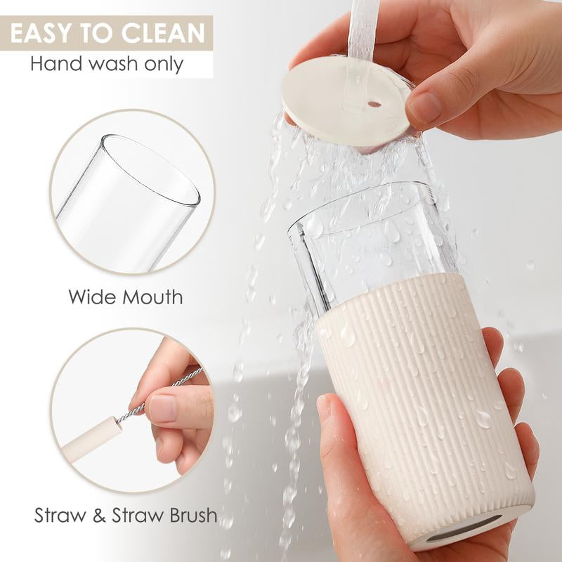 Sandjest Glass Tumbler 20Oz with Straw and Lid, Glass Water Bottle with Silicone Sleeve, Smoothie Iced Coffee Cup Drinkware Home Office Christmas Gift