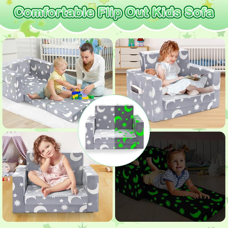 OSYKIU Kids Chairs for Toddler, 2-In-1 Toddler Soft Sherpa Couch Fold Out, Convertible Sofa to Lounger for Girls and Boys - a Magical Nursery Design for Playful Fun, Enchanting Relaxation, and Enchantment
