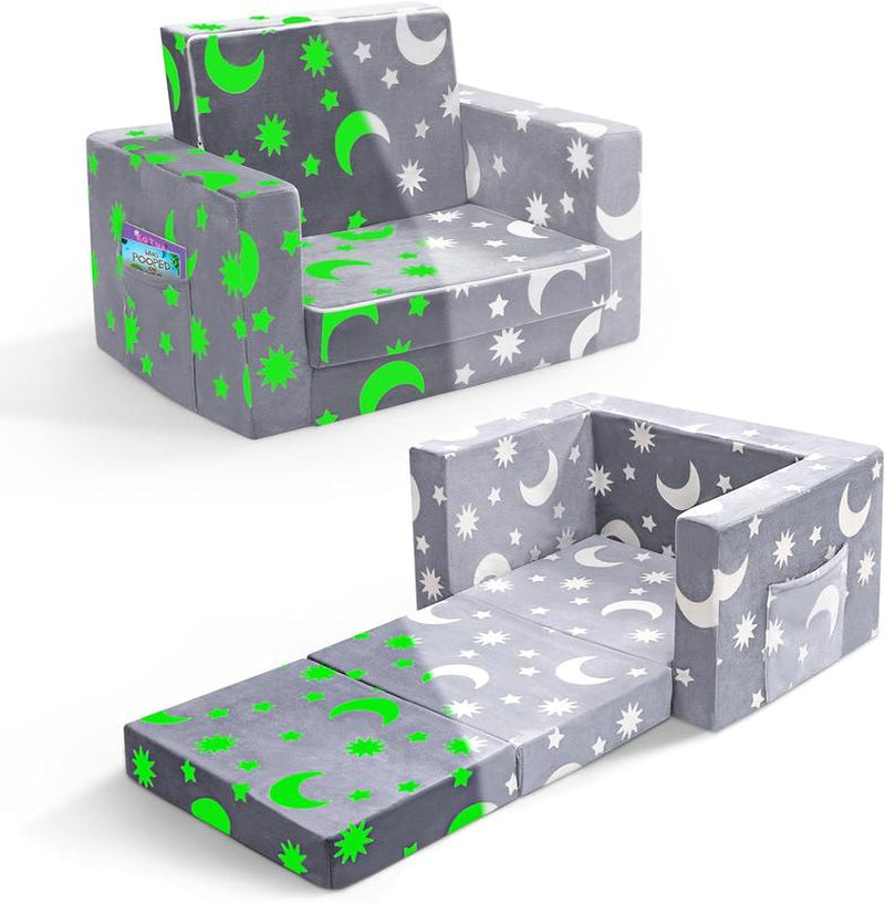 OSYKIU Kids Chairs for Toddler, 2-In-1 Toddler Soft Sherpa Couch Fold Out, Convertible Sofa to Lounger for Girls and Boys - a Magical Nursery Design for Playful Fun, Enchanting Relaxation, and Enchantment