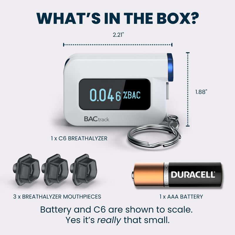 Bactrack C6 Keychain Breathalyzer | Professional-Grade Accuracy | Optional Wireless Bluetooth Smartphone Connectivity | Compatible W/ Ios & Android