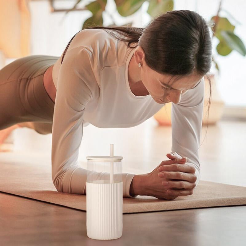 Sandjest Glass Tumbler 20Oz with Straw and Lid, Glass Water Bottle with Silicone Sleeve, Smoothie Iced Coffee Cup Drinkware Home Office Christmas Gift