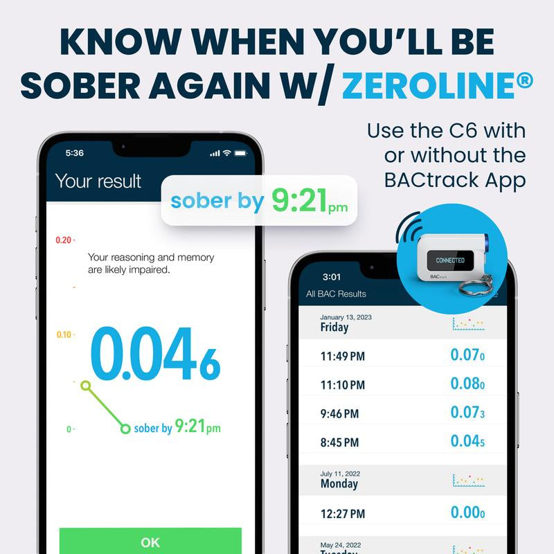 Bactrack C6 Keychain Breathalyzer | Professional-Grade Accuracy | Optional Wireless Bluetooth Smartphone Connectivity | Compatible W/ Ios & Android