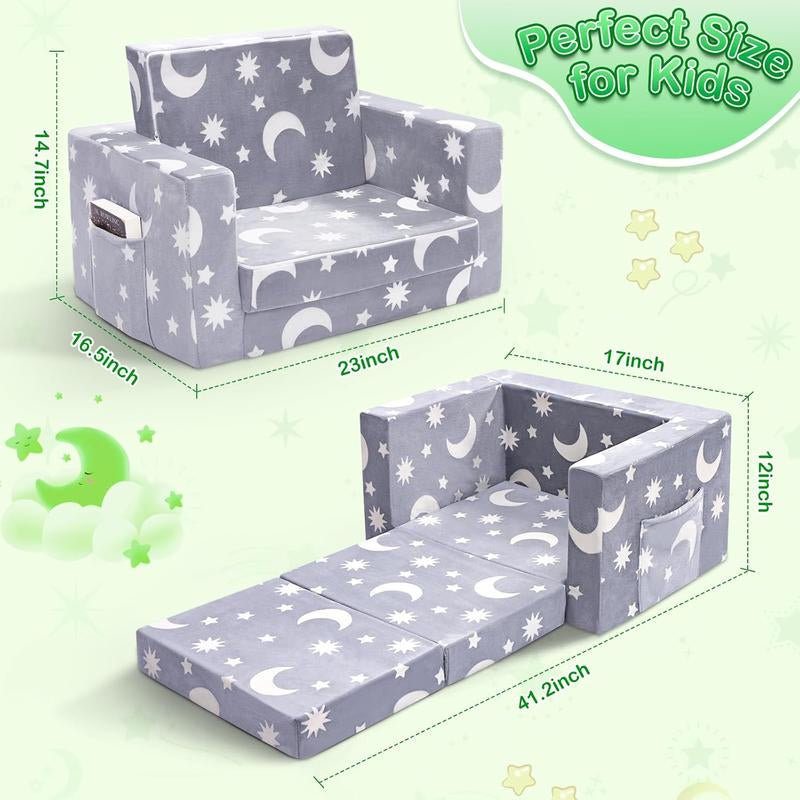 OSYKIU Kids Chairs for Toddler, 2-In-1 Toddler Soft Sherpa Couch Fold Out, Convertible Sofa to Lounger for Girls and Boys - a Magical Nursery Design for Playful Fun, Enchanting Relaxation, and Enchantment