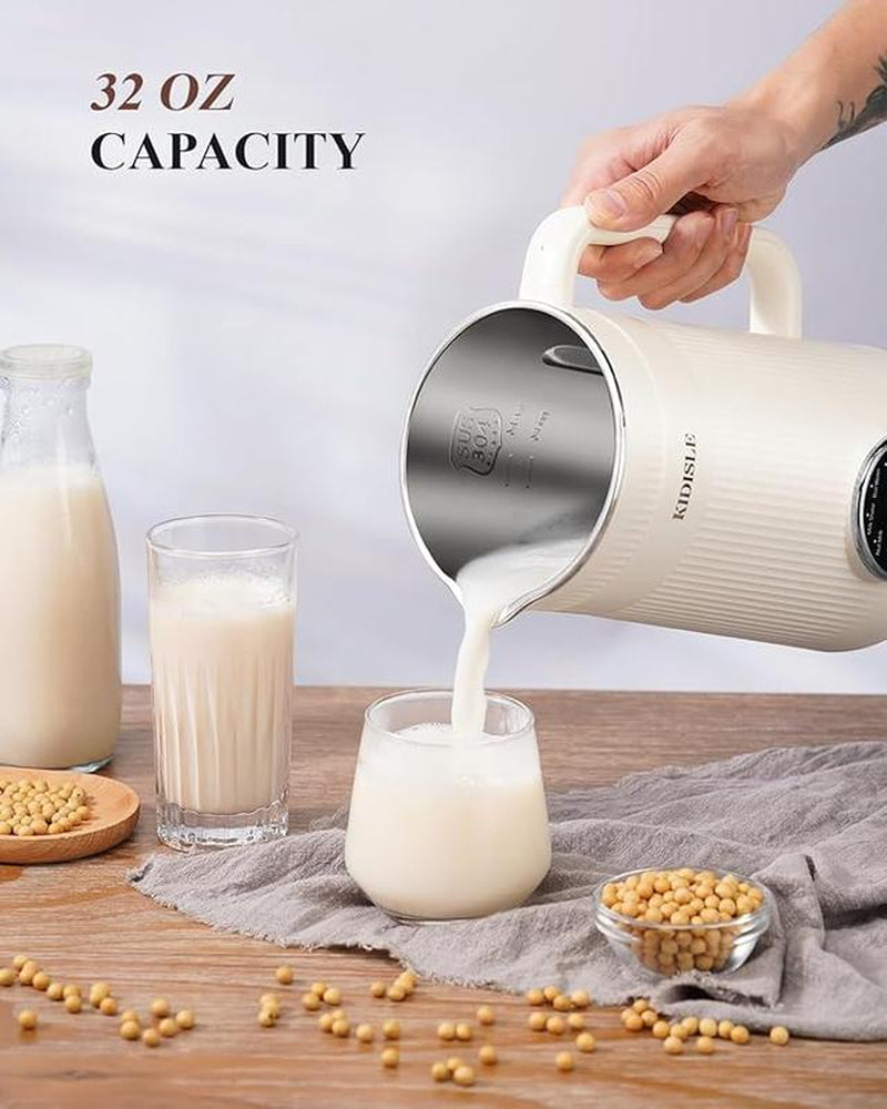 KIDISLE 8-In-1 Multifunctional Automatic Nut Milk Machine & Coffee Maker 32Oz Auto Self-Cleaning Delay Start Keep Warm Boil Water Stainless Steel Black/White - Kitchen Appliances